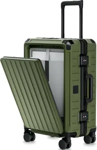 Front. LUGGEX - LUGGEX 21 Inch Zipperless Carry On Luggage, Aluminum Polycarbonate Hard Shell Front Opening Suitcase - SF81 - Green.