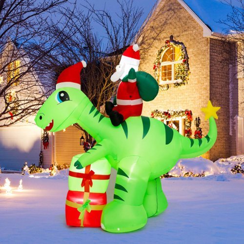 Costway 8FT Inflatable Christmas Santa Claus Dinosaur LED Lighted Decoration Gift Boxes - Multicolor