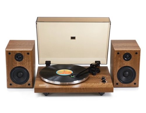 Arkrocket - Cassini Bluetooth Vinyl Turntable Record Player 40Watt Stereo Bookshelf Speakers - Dark Walnut-Front_Standard 