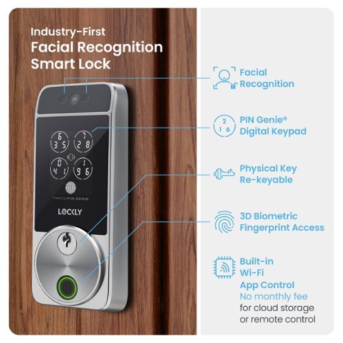 Lockly Visage Smart Lock Wi-Fi Deadbolt Keyway/Fingerprint/Facial Unlock - Satin Nickel - Satin Nickle WORLDWIDE DELIVERY