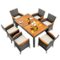 Costway - 7PCS Patio Rattan Dining Set Acacia Wood Table Cushioned Chair - Gray, Natural-Front_Standard
