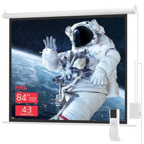 Pyle - 84" Portable Motorized Projector Screen – Automatic, Wall/Ceiling Mount, Remote & Case, Home Theater - White-Front_Standard 