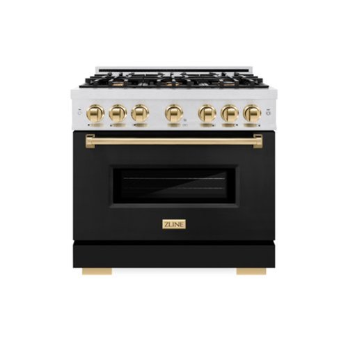 ZLINE - Autograph 36 in. Classic Dual Fuel Satin Steel Range w/ Black & Gold Accents (CDRSZ-BLM-36-G) - Stainless Steel-Front_Standard 