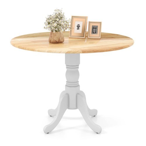 Costway 4-Person Dining Table Wooden Kitchen Table with Solid Rubber Wood Frame for Kitchen - White + Natural