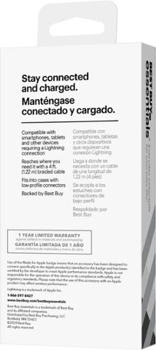 Best Buy essentials™ 4’ Lightning to USB Braided Charge-and-Sync Cable - White BUY IN EUROPE