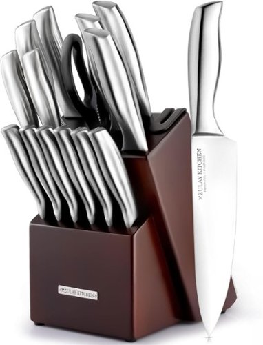 Zulay Kitchen - 15 Piece Stainless Steel Knife Set with Block and Sharpener - Dark Brown-Front_Standard 