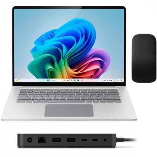 Surface Laptop Copilot+ PC + Microsoft Surface Thunderbolt 4 Dock + Microsoft Arc Mouse (Black) - Platinum-Front_Standard 