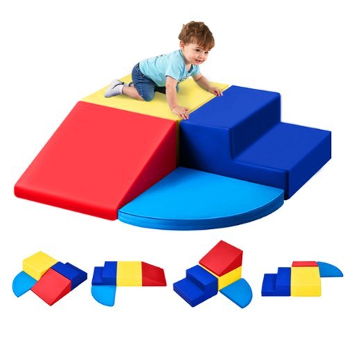 VEVOR - Climbing Toys, 4-Piece Set, Foam Climbing Toys for Toddlers 6 Months to 3 Years Old, PU Leather Climbing Blocks - Blue-Front_Standard 