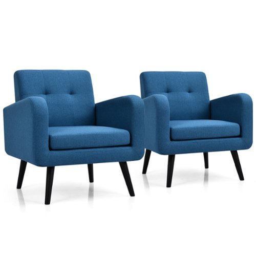 Costway - Accent Armchair Single Sofa Chair Home Office with Wooden Legs (2pc) - Blue