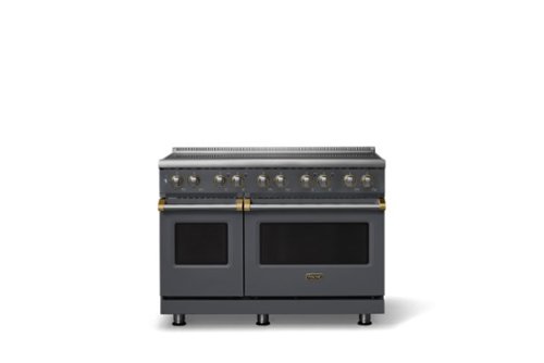 Viking - 48 in. Wide 6 Elements Pro 5 Series 7.3 Cu.Ft. Freestanding 6 Element Induction Convection Range with Brushed Brass Trim - Cast Black
