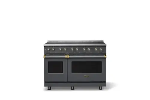 Front. Viking - 48 in. Wide 6 Elements Pro 5 Series 7.3 Cu.Ft. Freestanding 6 Element Induction Convection Range with Brushed Brass Trim - Cast Black.