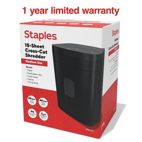 Staples 15 Sheet Cross Cut Multi Media Shredder (ST62154) Black