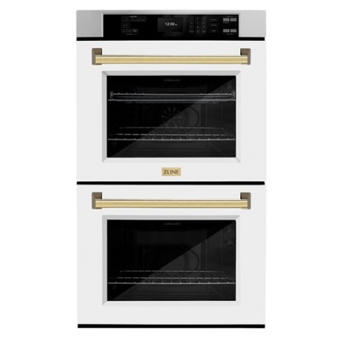 ZLINE - 30 in. Autograph Double Wall Oven w/ Air Fry and White Doors w/ Gold Handles - Stainless steel