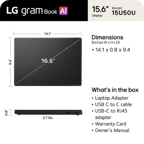 LG gram Book 15 2K Touchscreen Laptop - Intel Core Ultra 5 Processor 115U - 16GB RAM - 512GB SSD - Black BUY IN SAUDI ARABIA