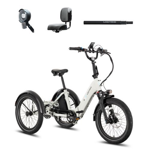 Lectric eBikes - XP Trike 2 Foldable eBike (Max 50mi. Range/14mph Speed) +Support Seat, Suspension Seat Post, & Elite Headlight - Stratus White