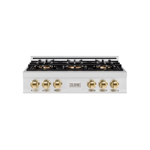 ZLINE - Autograph 36 in. Satin Steel Classic Rangetop with 6 DuoPro Burners and Gold Accents (PCRTSZ-36-G) - Satin Stainless Steel