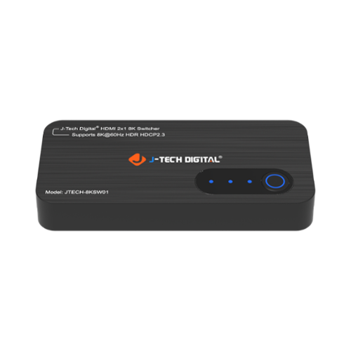 J-Tech Digital - 8K 60Hz 2x1 HDMI Switch - HDR and 4K 120Hz Support - Black-Front_Standard 