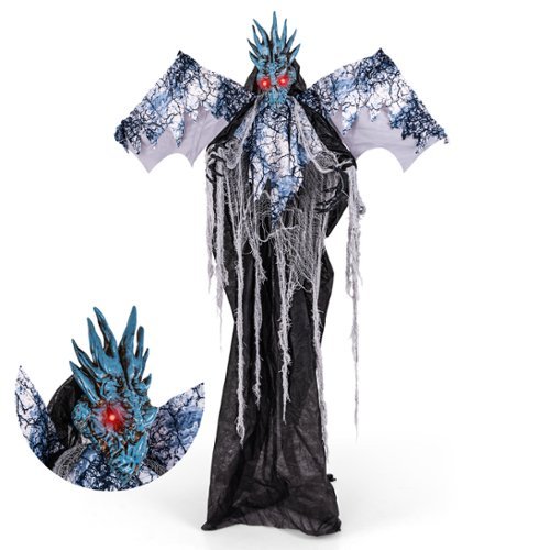 Costway 6ft Halloween Animatronic Decoration Animated Dragon with Light Up Eyes Posable Wings & Arms Sound - Black, Blue White