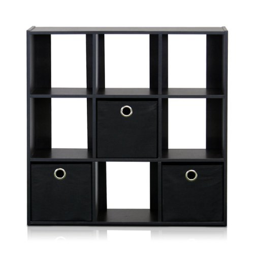 Furinno - Simplistic 9-Cube Organizer with Bins - Espresso/Black-Front_Standard 