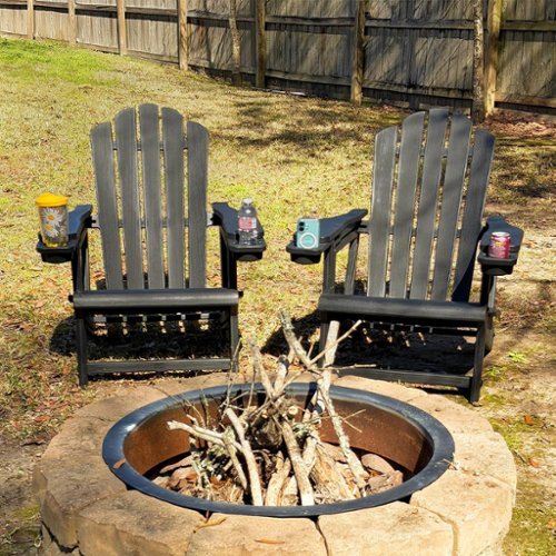 PURPLE LEAF - 1/2/4-Pieces Adirondack Chair HDPE All-Weather Fire Pit Chair with Wood-Textured Dual Cup Holders for Garden - Black-2Pcs-Front_Standard 