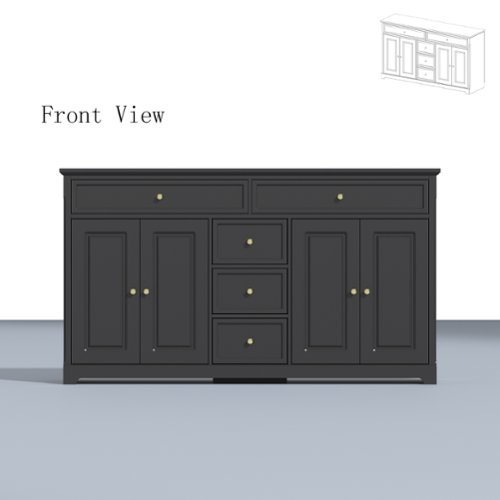 Famapy - Buffet Cabinet: Modern - Classic Storage with Gold Accents Credenzas - Black-Front_Standard 