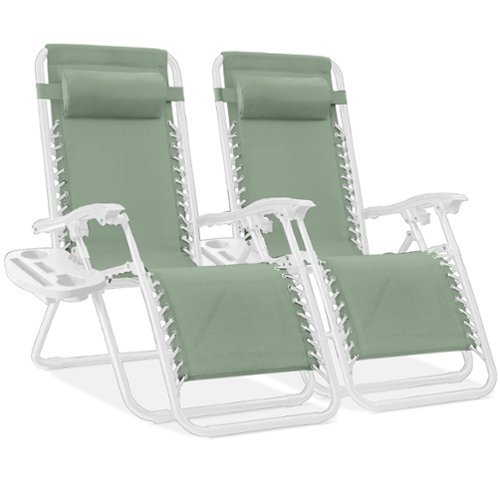 Best Choice Products - Set of 2 Zero Gravity Lounge Chair Recliners for Patio, Pool w/ Cup Holder Tray - Sage Green/White-Front_Standard 