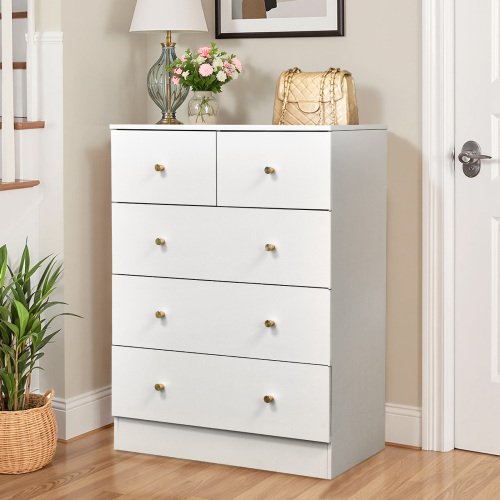 Winado - Modern Wood 5 Drawer Dresser Chest of Drawer Nightstand Anti-Tipping Device Metal Handle for Bedroom Living Room Hallway - White-Front_Standard 