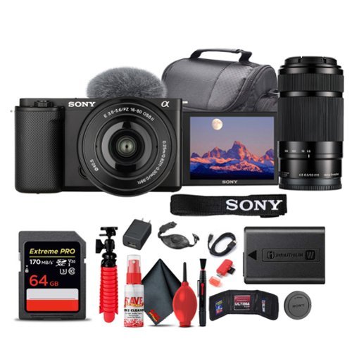 Sony - ZV-E10 Mirrorless Camera with 16-50mm II Lens Black Bundle + 64GB Card + Bag + 55-210mm Telephoto Lens + More-Front_Standard 
