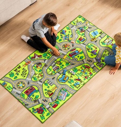 Toyvelt - Kids Carpet Playmat Car Rug – Educational Road Traffic Carpet Multi Color Play Mat (Large) - Green-Front_Standard 