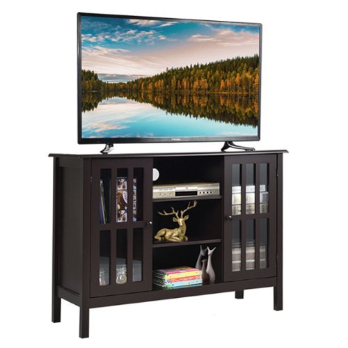 Gymax - Wood TV Stand Entertainment Media Center Console for TV up to 50'' - Brown-Front_Standard 