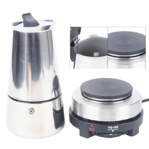 Home Collection - Electric Moka Pot Espresso Maker – 9-Cup Stainless Steel Greca Coffee Maker, Automatic Stovetop Espresso Machine 110V - Silver-Front_Standard 