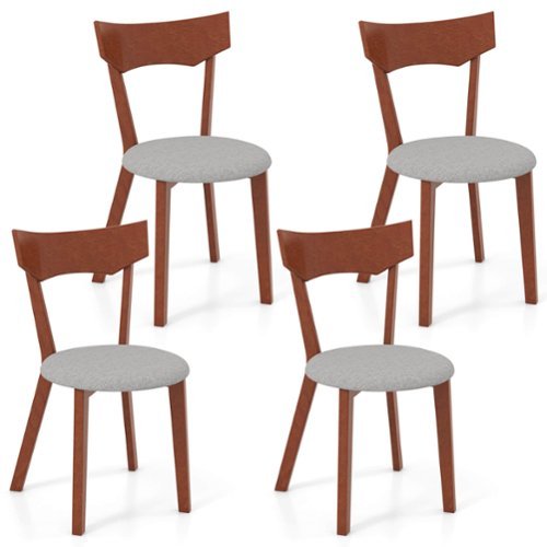 Costway Wooden Armless Dining Chair Set of 4 with Rubber Wood Legs Padded Seat Cushion - Walnut+Grey