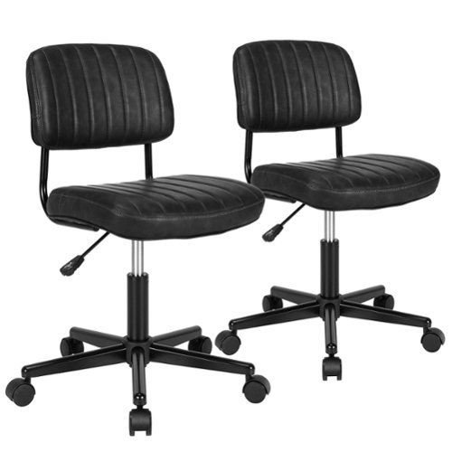 Costway - PU Leather Adjustable Swivel Office Chair with Backrest (Set of 2) - Black-Front_Standard 
