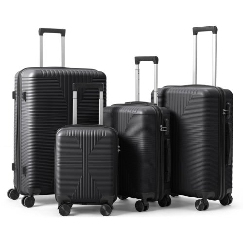 Winado - 16"/20"/24"/28" Carry on 4 Piece PP Hardside Luggage Suitcase Set with Built-in Lock Spinner Wheels for Travel Business - Black-Front_Standard 