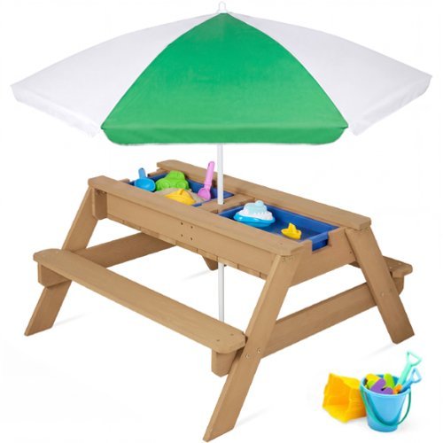 Best Choice Products - Kids 3-in-1 Outdoor Sand and Water Activity Picnic Table with Umbrella - Green-Front_Standard 