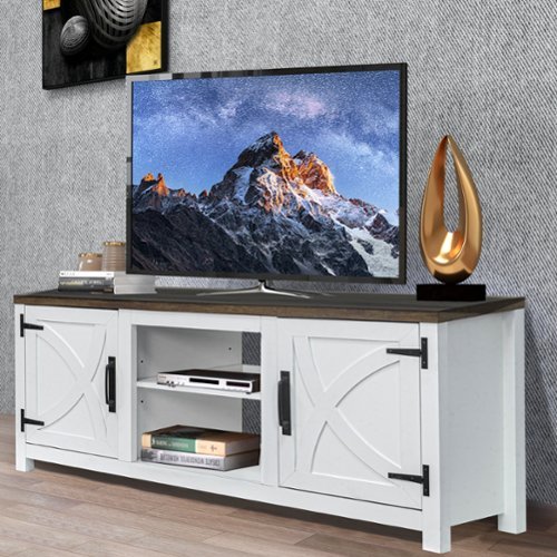 Ihomeadore - 58" Farmhouse TV Stand with Open Storage Shelves and Cabinets for TV up to 65" - White-Front_Standard 