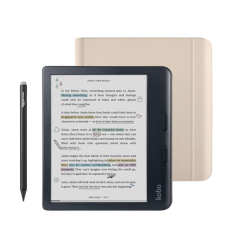 Kobo - Libra Colour eReader (Black) with and Stylus 2Gen Bundle - 2024 - Sand Beige Notebook SleepCover-Front_Standard 