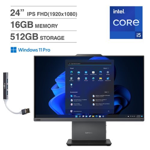 Lenovo - ThinkCentre Neo 50a All-in-One 24 FHD Display (i5-13420H, 16GB, 512GB SSD, Intel UHD, Win 11 Pro) w/USB Hub - Eclipse Black-Front_Standard 
