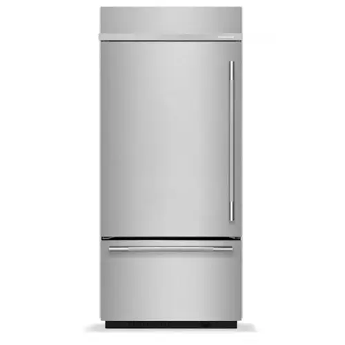 Front. KitchenAid - 20.8 Cu. Ft. Built-In Bottom Mount Refrigerator with Platinum Interior - Stainless Steel with PrintShield Finish.