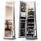 Costway - 360° Swivel Jewelry Cabinet with LED Lights, Full-Length Mirror & Makeup Mirror - Gray-Front_Standard