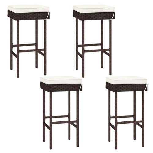 Costway Patio Rattan Barstools Set of 4 Outdoor Wicker Bar Height Chairs with Footrest - Off White,Mix Brown