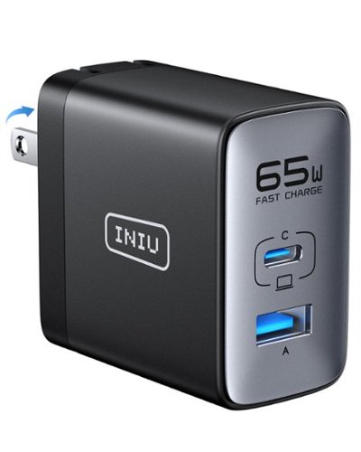 INIU - 65W USB C Wall Charger, GaN USB-A & USB-C Fast Charging with Foldable Plug for Laptops, Tablets, Phones, Earbuds, etc. - Black