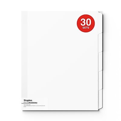 Staples - Print On Label Dividers, 5-Tabs, 30 Sets - White