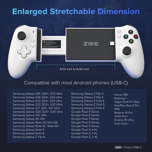 Zike Z331 USB-C Mobile Gaming Controller for Android and iPhone 16/15 Series - White BUY IN EUROPE
