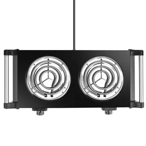 Front. DirectDeals - 2000W Electric Dual Burner Portable - Black.