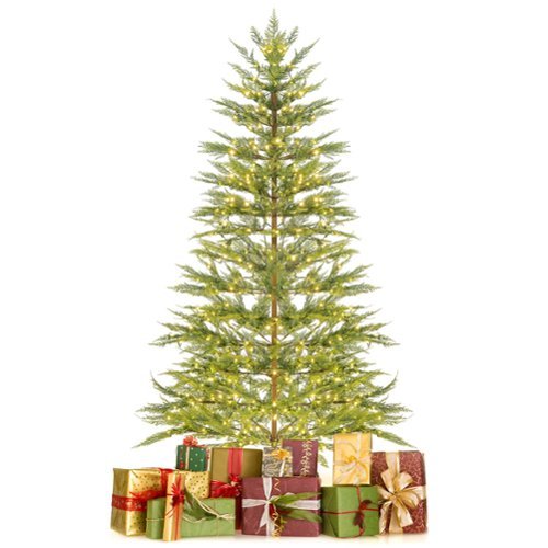 Costway - 6.5 FT Pre-Lit Christmas Tree Hinged with 470 PE Branch Tips Timer & 430 Lights