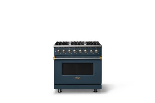 Viking - 36"W 5.6 Cu.Ft. Pro5S Freestanding Sealed 6 Burner Dual Fuel Convection Range - Squall w. Brushed Brass Trim - Squall