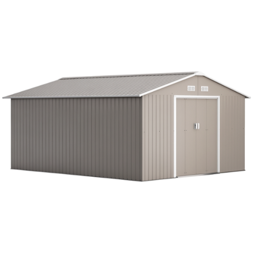 Outsunny - 11' x 13' Outdoor Storage Shed, Garden Tool Metal Shed with Foundation Kit, Double Lockable Door-Front_Standard 