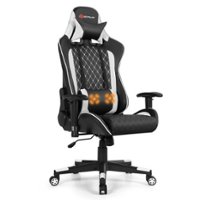 Costway Gaming Chair  Massage Reclining Racing Chair w/Lumbar Support and Headrest White - White + Black
