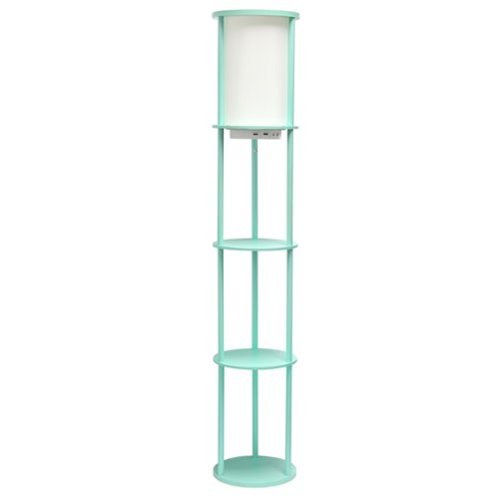 Simple Designs - Round Etagere Storage Floor Lamp with 2 USB, 1 Outlet - Aqua-Front_Standard 